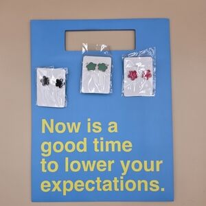 Trio of Flower Stud Earrings - Black, Green, Pink And Present Bag